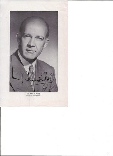 J Howard Pyle autographed paper photo as Governor of Arizona