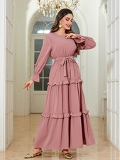Modest Abaya Women Muslim Long Maxi Dress Ruffle Kaftan Islamic Robes Ramadan