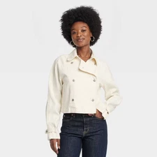 Women's Denim Cropped Trench Jacket - Universal Thread Off-White M: