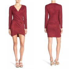 NWT Missguided Women Dress Maroon Faux Suede Wrap Dark Romantic Size 4