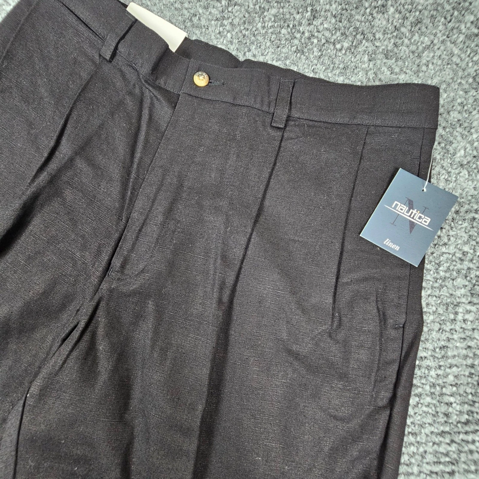 Nautica Mens Black Linen Cotton Pleated Preppy Shorts Size 36 NWT