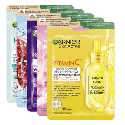 Tuchmasken Set Garnier SkinActive 5x Feuchtigkeit Erfrischung Gesichtspflege