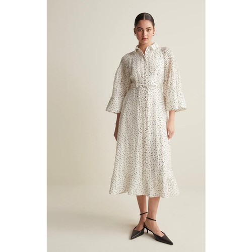 Joslin Dottie Silk Linen Midi Shirt Dress Polka Dot NWT Size 12 - Picture 8 of 18