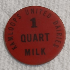 Kamloops United Dairies 1 Quart Milk Token Coin Vintage Red Plastic Token