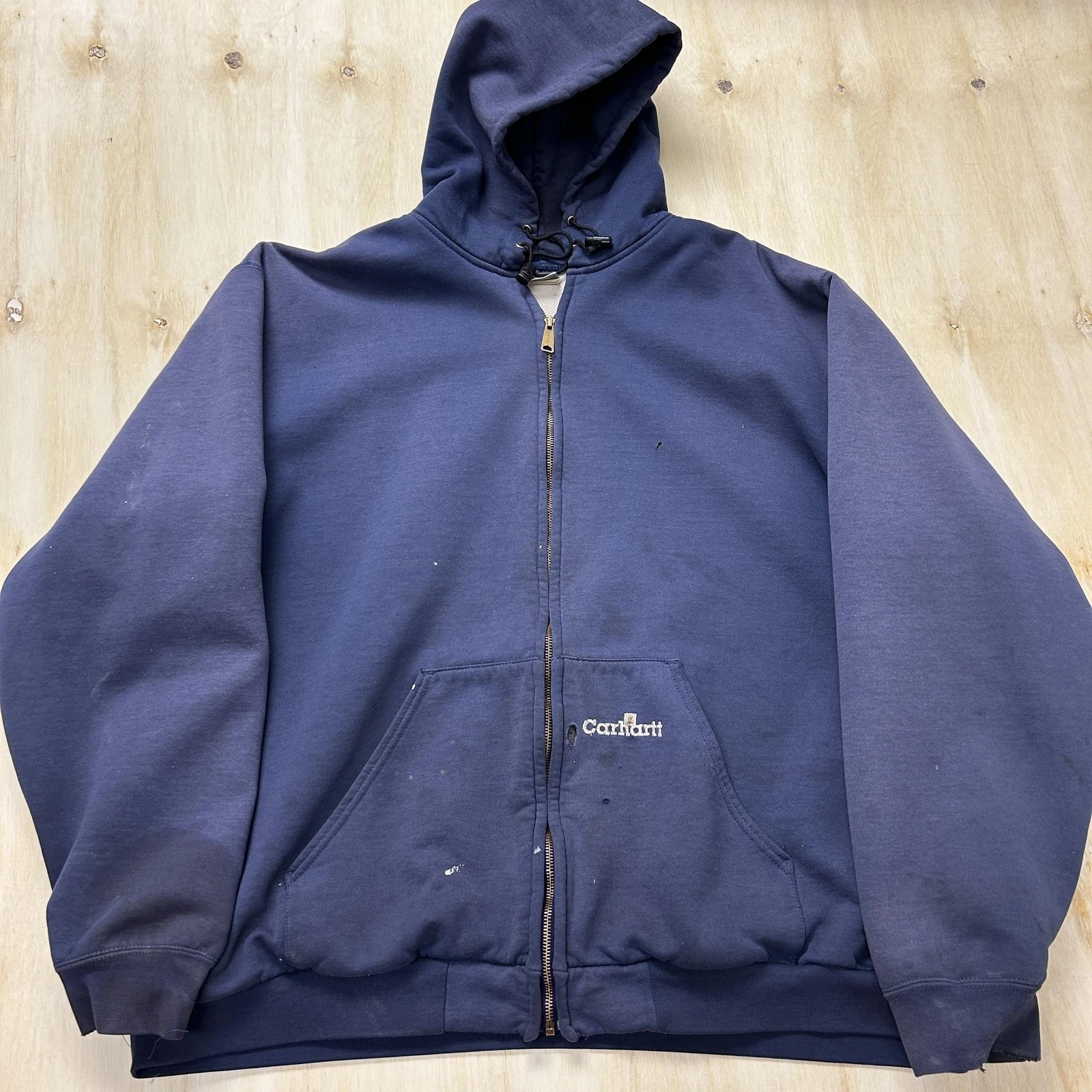 Vintage Carhartt Hoodie Mens XXL Blue Thermal Lined Full Zip Distress Sweatshirt