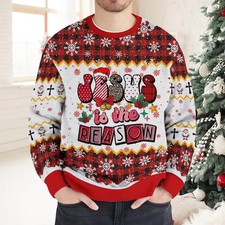 JESUS IS THE REASON Ugly Christmas Sweater Religious Christian Gift