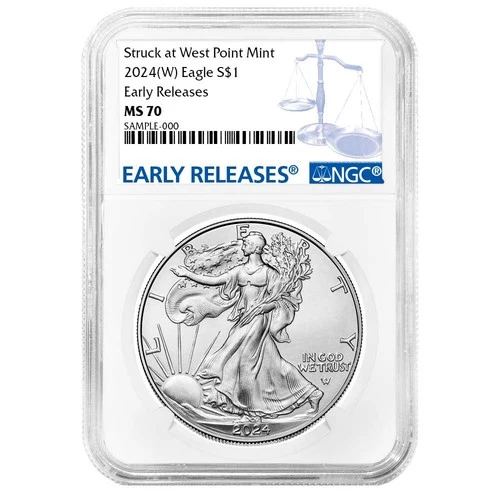 2024 (W) $1 1-oz American Silver Eagle NGC MS70 ER Blue Label