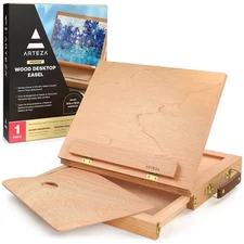 ARTEZA Tabletop Easel 13.4x10.3x2 Inches, Portable Beechwood Easel Box with D...