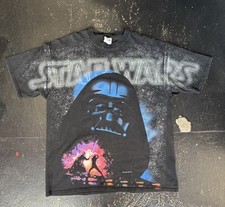 Vintage 1996 Star Wars Darth Vader AOP Spellout Movie Promo Faded Tee Size XL