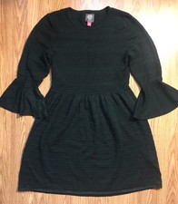 Vince Camuto Fit  Flare Sleeve Sweater Knit Dress L Dark Green Pullover NWOT
