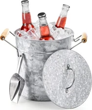 Frcctre Farmhouse 4 Liter Ice Bucket with Lid, Galvanized Metal Beverage Tub... 