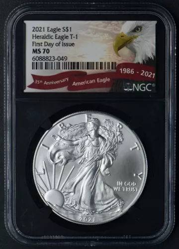 2021 SILVER EAGLE Heraldic T-1 NGC MS70 First Day of Issue 35th ✪COINGIANTS✪