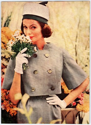 1960 YOUNG WOMAN PILL BOX HAT FASHION Magazine Photo