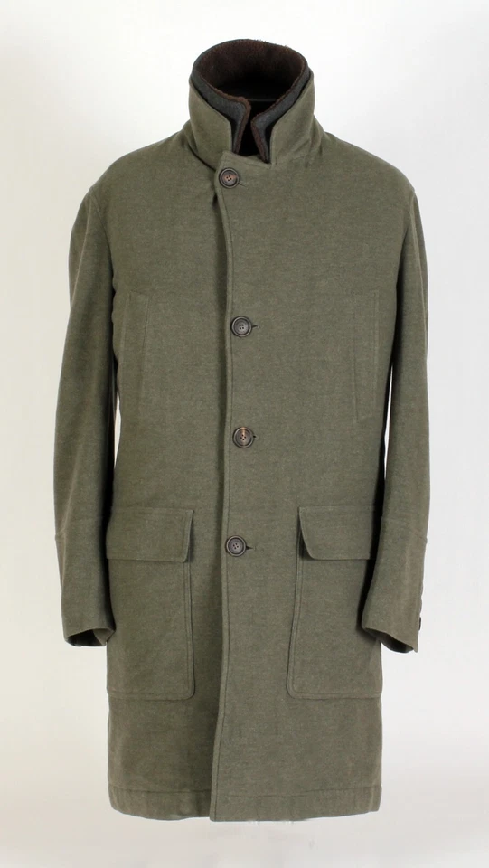 BRUNELLO CUCINELLI Wool / Cashmere / Shearling Coat - Green - M / L $7995 Retail - Image 3 of 4