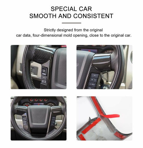 For Ford F150 Raptor Steering Wheel Moulding Cover Bezels 2009-2014 Carbon Fiber - Picture 6 of 7