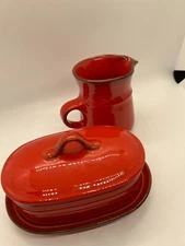 Metlox vintage usa red butter dish cream pitcher dinner accessories poppytrail