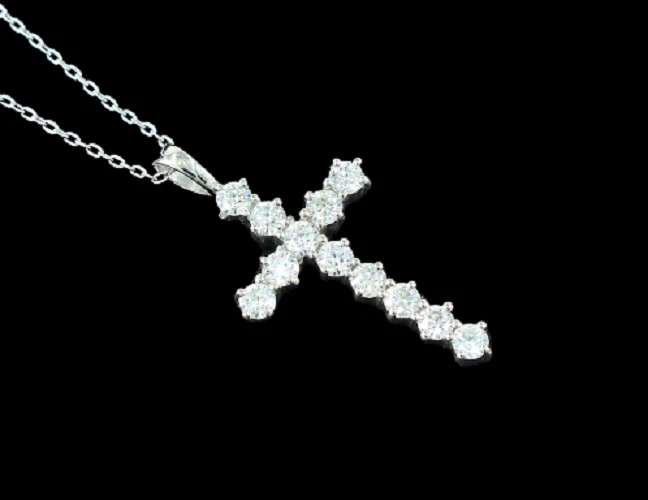 VETEMENTS Ciondolo croce diamante simulato San Valentino 1 CT catena 18" placcato oro bianco 14 carati