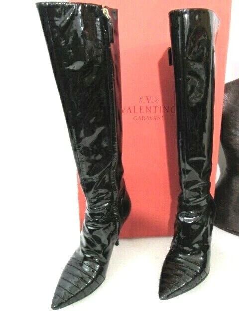 Botas hasta la rodilla VALENTINO de cuero para paciente negras punta talla 7B TEMA precio de venta sugerido por el fabricante $1,195 Foto 4 de 4