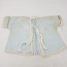 Vintage Mid Century Saks Fifth Avenue Lace Polka Dot Blue Newborn Baby Jacket