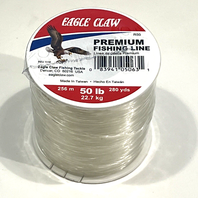 Premium Eagle Claw Fishing Line 50 Pound Test 280 yds, Clear Mono Premium Eagle Claw Fishing Line 50 Pound Test 280 yds, Clear Mono