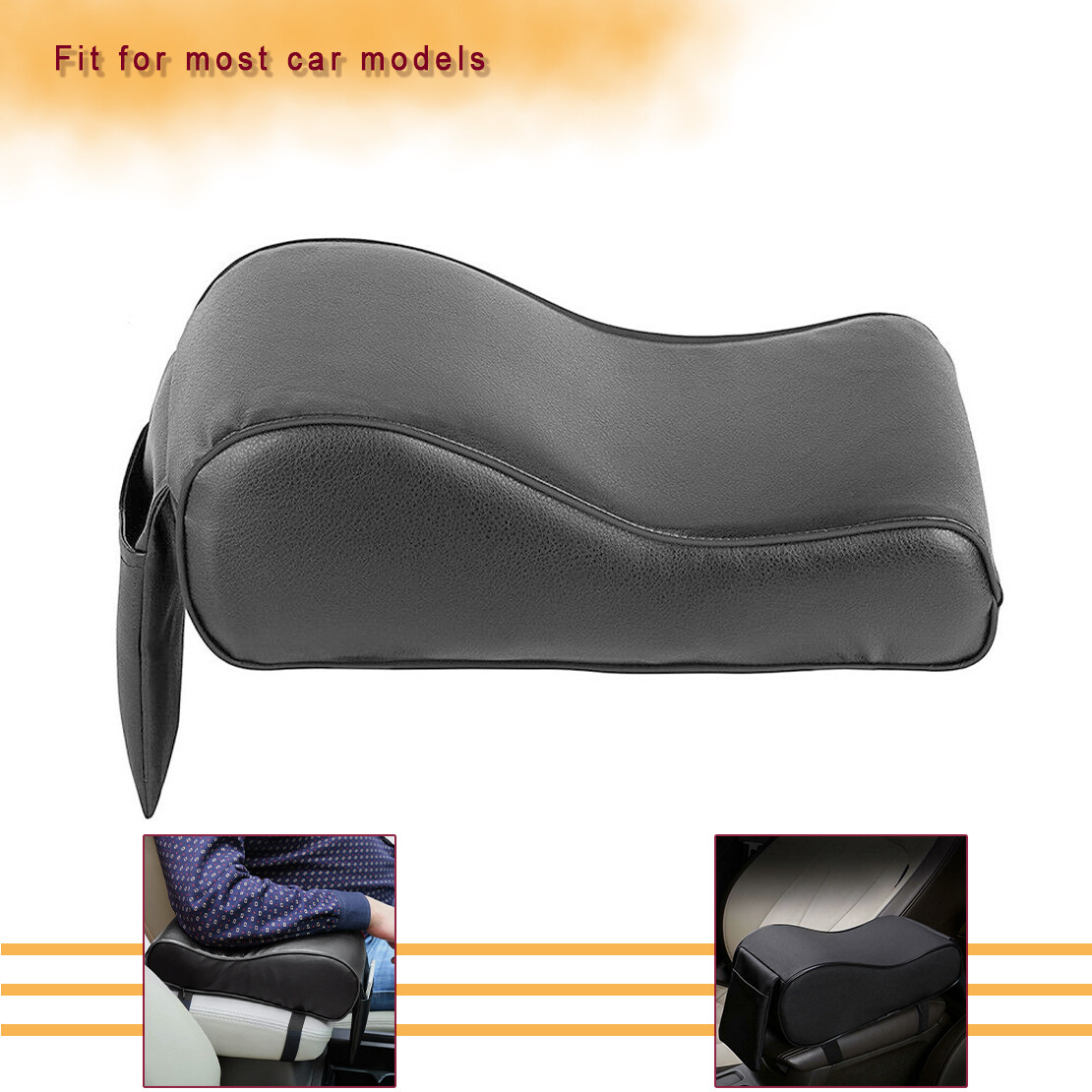 Black Car SUV Armrest Box Mats Console Pad Liner Cushion Cover PU Leather
