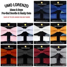 UMO LORENZO Mens Pretied Bow Tie Set Solid Colors Bowtie Pocket Square Hanky