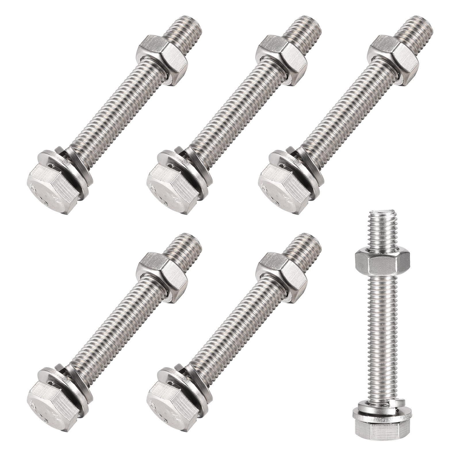 Hex Head Screws Bolts, Nuts, Flat & Lock Washers Kits (M10x70mm) 6Sets
