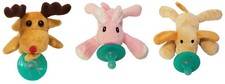 Envy Body Shop Stuffed Dog, Bunny, Reindeer 3-Set with Green Pacifier