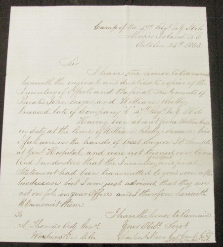 CIVIL WAR SOUTH CAROLINA MORRIS ISLAND DEAD SOLDIERS 47TH NEW YORK LETTER 1863