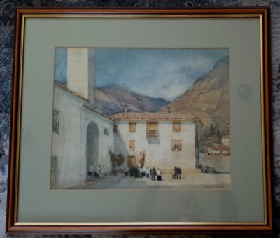 Gerahmtes & glasiertes Aquarell ''The Yellow Blind'' signiert Ethel May Mallinson