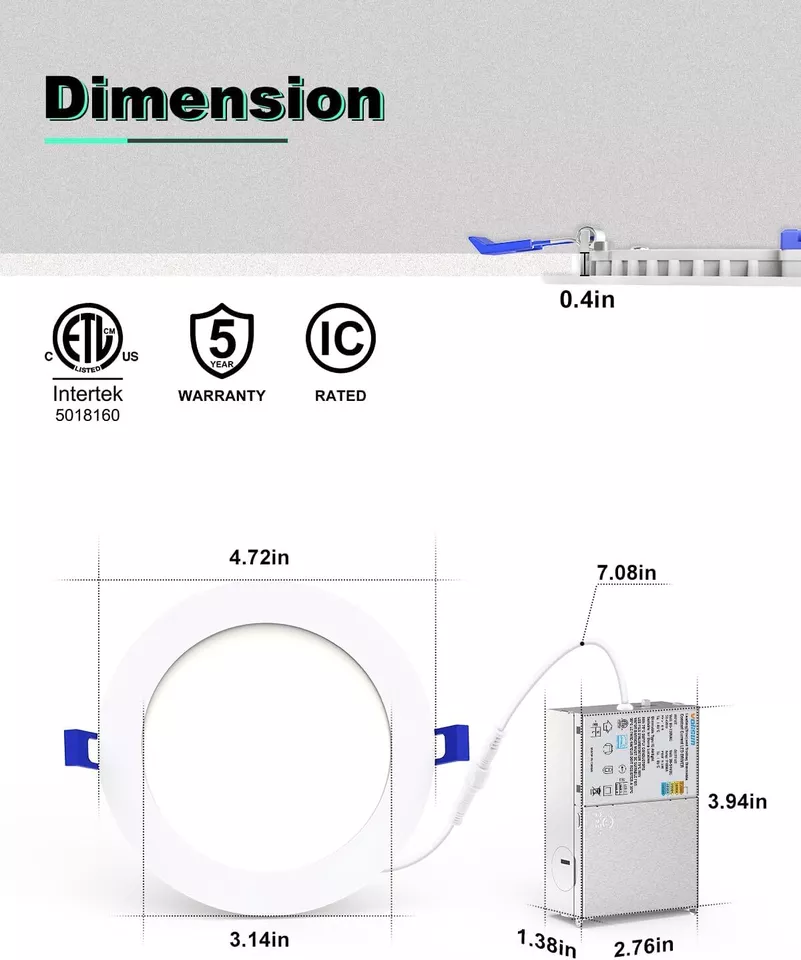 4 Inch 5CCT LED Recessed Ceiling Dimmable Light with Junction Box 2700K-5000K - Image 2 of 4