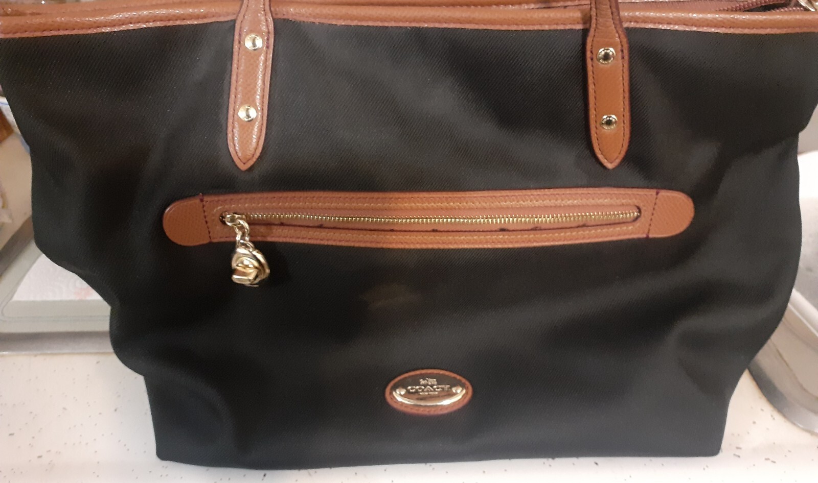 Coach Black Sawyer Nylon Canvas Tote Shoulder Bag Purse