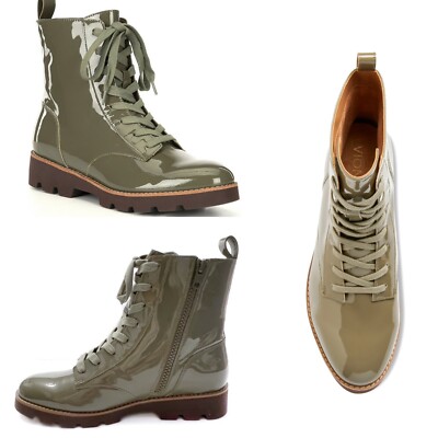 NIB Vionic Lani Women's Patent Lace Up Boots In Olive Size NIB Vionic Lani Women's Patent Lace Up Boots In Olive Size