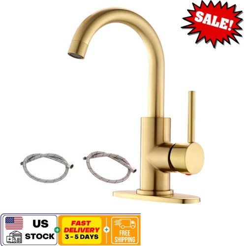 Single Handle Gold Bathroom Sink Faucet with Supply Hose 360° Swivel ...