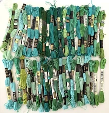 Cotton Thread Yarn Floss Needlepoint Embroidery Lot of 54 DMC Mix Green