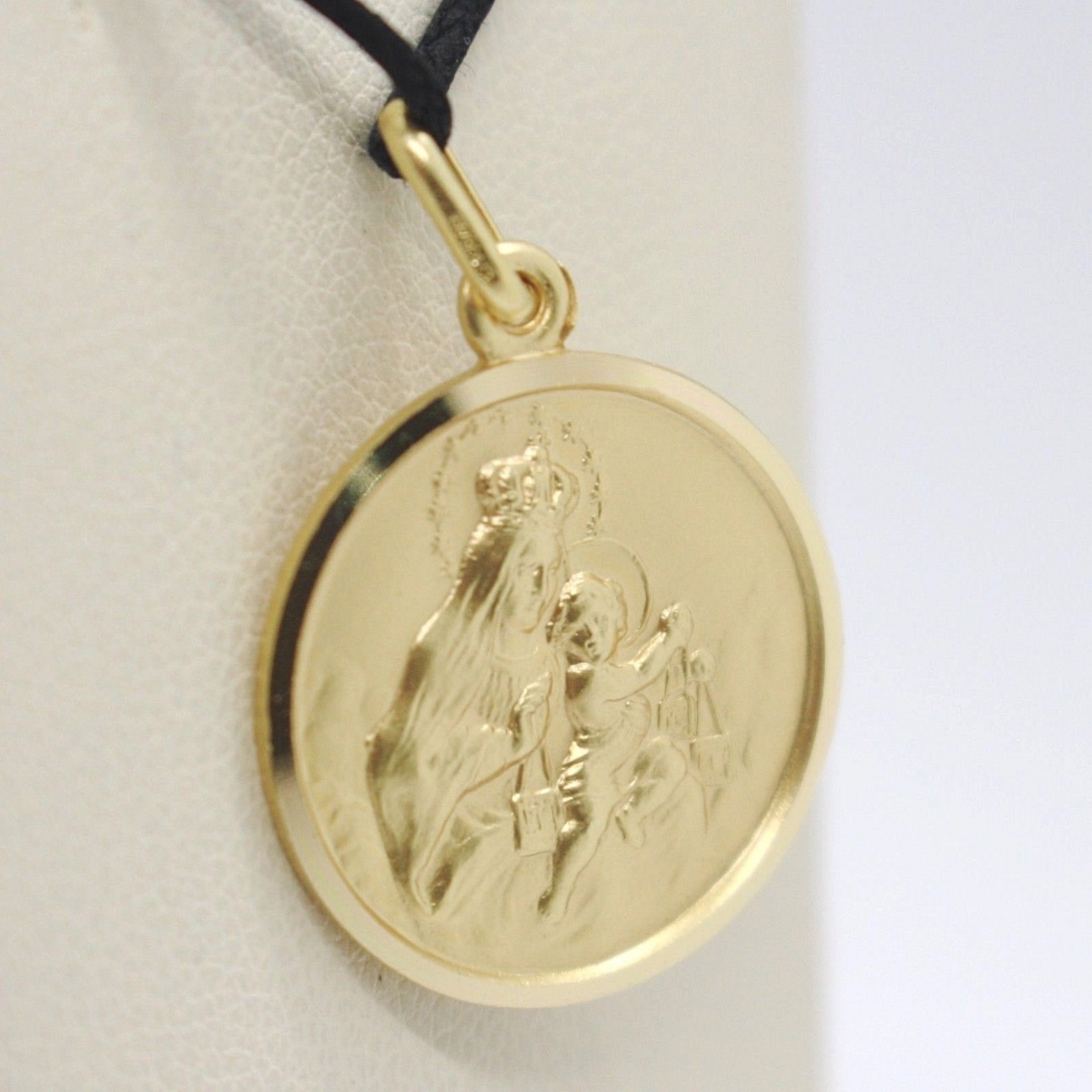 18K YELLOW GOLD SCAPULAR OUR LADY OF MOUNT CARMEL SACRED HEART MEDAL ...