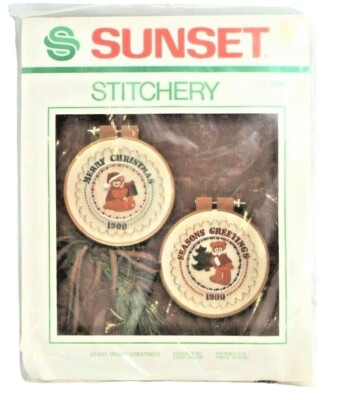 Sunset Stitchery Embroidery Kit Merry Greetings Christmas Ornaments NIP