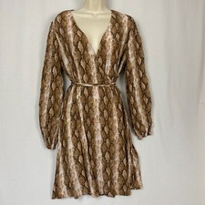 Forever 21 Wrap Dress 0X Womens Plus Animal Print Crepe Knee Length Brown NEW