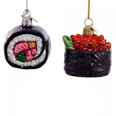 KURT ADLER SUSHI ORNAMENTS Noble Gems Glass Christmas Assorted (Pack of 2)