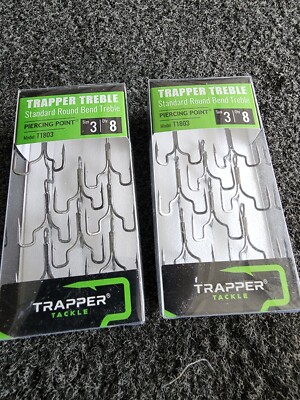 2 NEW Packs Trapper Tackle Standard Round Bend Treble Hooks size 3 crankbaits