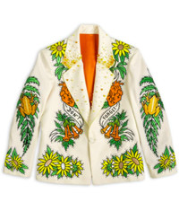 Men's Cream 2Pc Bespoke Floral Embroidered Nudie Western cowboy Cocktail Outfit