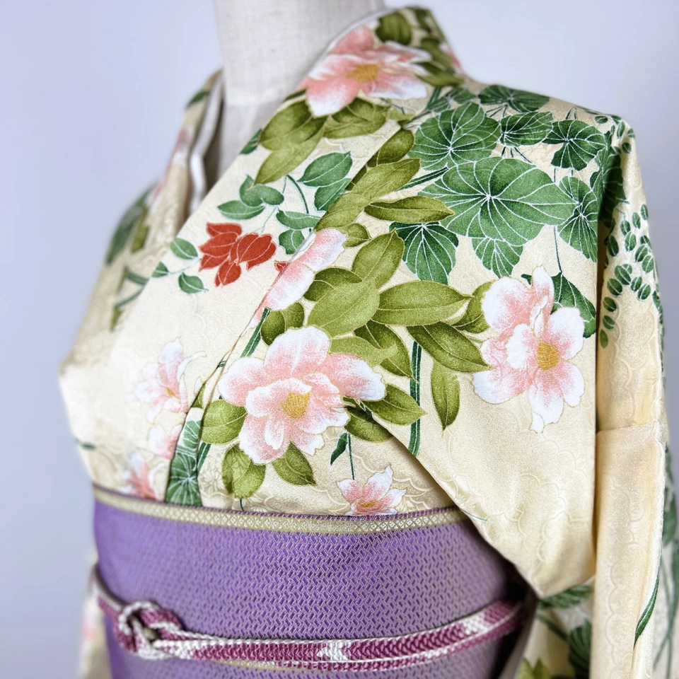 【Nuevo】kimono antiguo, kimono japonés, bata kimono, kimono amarillo, Foto 2 de 4