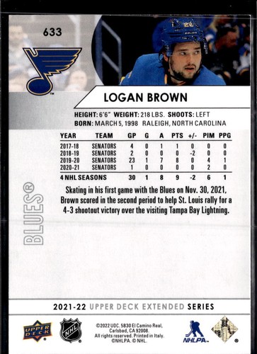 2021-22 Upper Deck #633 Logan Brown - Picture 2 of 2