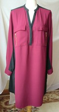 LANE BRYANT LONG SLEEVE V-NECK BURGUNDY/BLACK DRESS SIZE 22 POCKETS FRONT