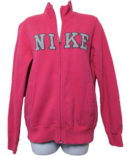 NIKE Zip Sweatshirt Womens M Spell Out Logo Pink VTG Pockets Long Sleeve Y2K