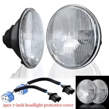 7 Inch LED GLASS Headlight Round, ORIGINAL CLASSIC LOOK conversion Chrome pair