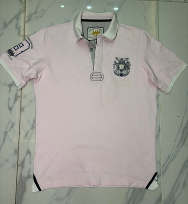 Van Santen & Van Santen Polo Shirt Men Sz L Pink Short Sleeve Crest Logo Casual