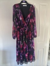 Floral Midi Maxi Dress - Purple,pink,black. Ballon Sleeves. Yours clothing