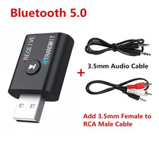 Bluetooth 5.0 2in1 Transmitter Receiver Car Wireless Audio Adapter USB 3.5mm lot