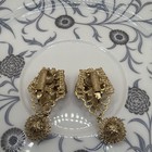 Vintage Emmons Glass Clip Earrings, Gray Brown Green Dangle, Signed, Estate — photo 6